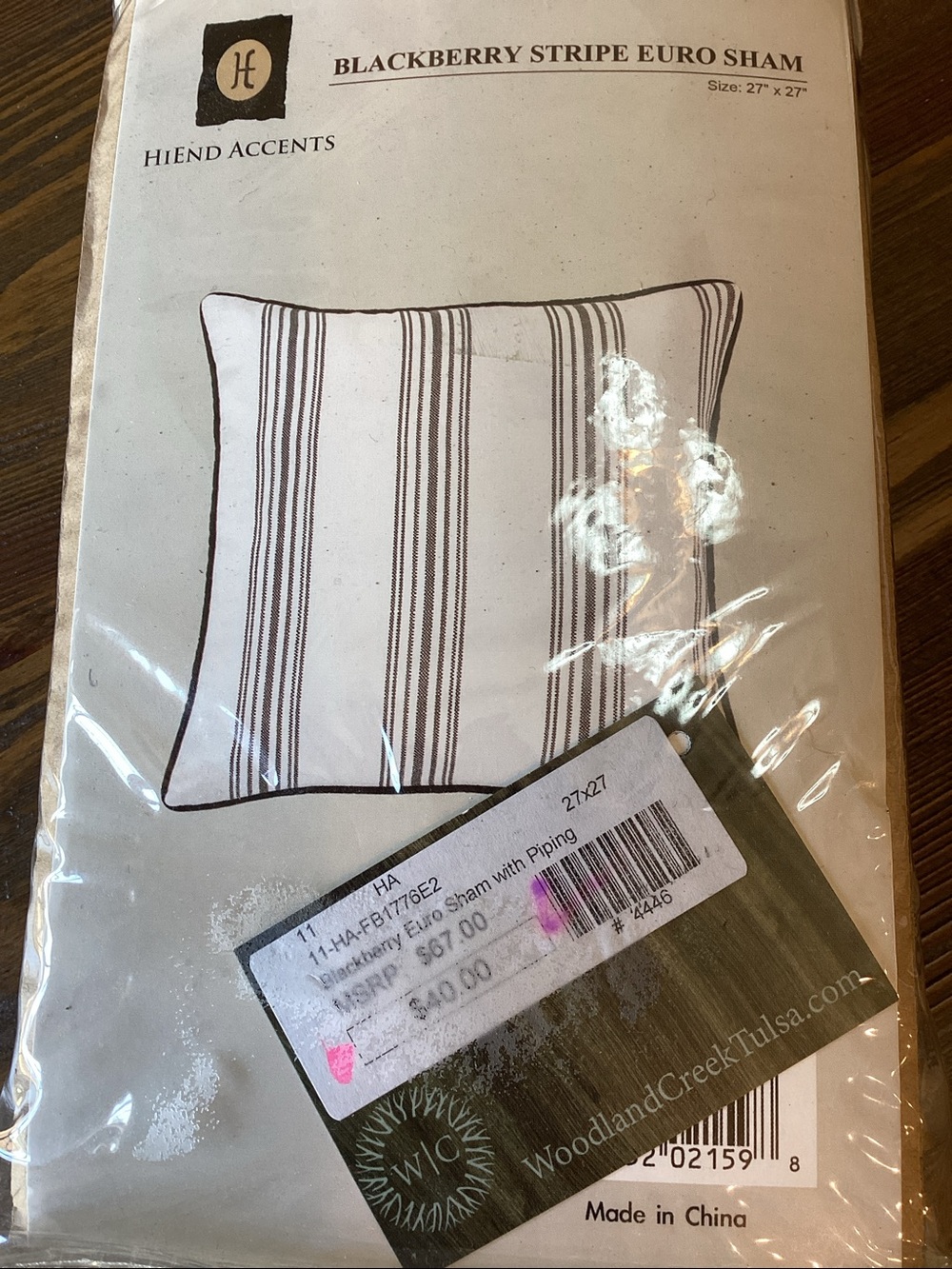 BNWT Blackberry Stripe Euro Sham 27” x 27”